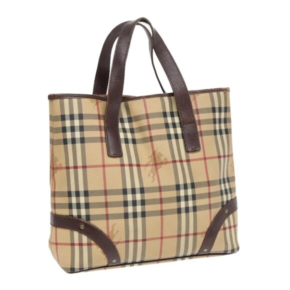 BURBERRY Nova Check Hand Bag PVC Beige Auth 93196 - Picture 1 of 14